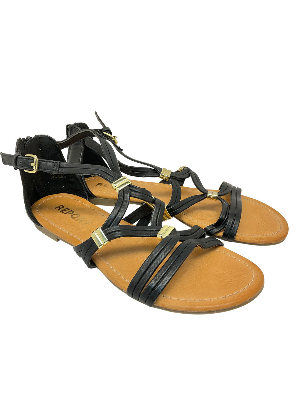 Report Women's Gillen Flat Casual Sandals Black/Tan Size 6M